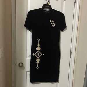 Polo by Ralph Lauren Black Midi Dress with Cream Aztec Motifs